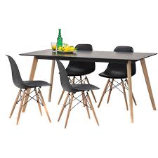 Shop black dining table sets with matching chairs in various styles like modern & traditional and shapes including round, oval, & rectangle. Black Scandi Dining Table Set With 4 Black Replica Eames Chairs Temple Webster