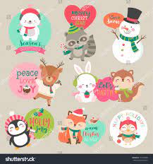 Set Of Cute Cartoon Christmas Characters For Sticker Badges Card Tag Design Ad Affiliate Christmas Cha Sticker Stock Christmas Characters Cute Cartoon