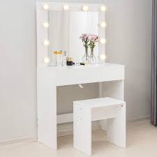 white makeup vanity table with lights