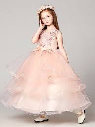 Ball Gown Long Ruffled Lace Pink Flower Girl Dress With Beading Efv24 Gemgrace Com Flower Girl Dresses Long Flower Girl Dresses Pink Flower Girl Dresses