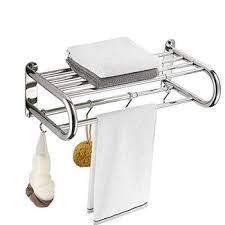 This bathroom benefited from a glass display case nestled between the vanity and wall. Bathroom Shelf With Towel Bar You Ll Love In 2021 Visualhunt