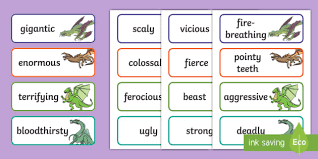 Dragon Word Cards Adjectives To Describe A Dragon Twinkl