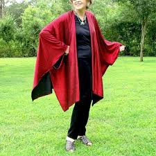 Red Ruana Shawl Caftan Coverup Or Wrap Lightweight Fun Costume Red With Black Interior Shiny Sati Cool Costumes Caftan Ruana