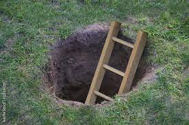 Ladder coming out of a hole in the ground Stock Photo | Adobe Stock