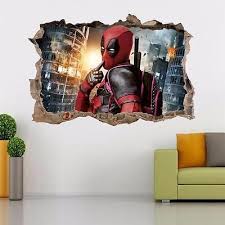 Deadpool Smashed Wall 3d Decal Wall Sticker Wandtattoos Art Mural Marvel H315 Game Room Decor Wall Decals Wall Sticker