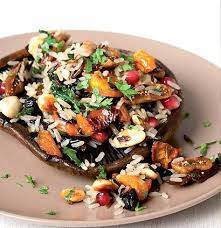 Wild Brown Rice Salad On Grilled Brown Mushrooms Woolworths Taste Recipe Stuffed Mushrooms Rice Salad Brown Rice Salad