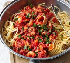 Spaghetti With Smoky Tomato Seafood Sauce Recipe Healthy Pastas Bbc Good Food Recipes Spaghetti Recipes Easy