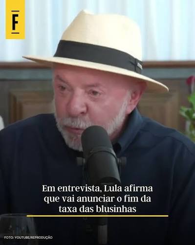 BRASIL 📌O presidente da República, Luiz Inácio Lula da Silva, afirmou, em entrevista gravada à TV Record e exibida na noite deste domingo, 23, que anunciará o fim da taxa das blusinhas,