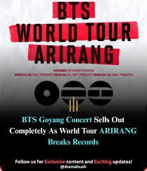 BTS has achieved a clean sweep with all three Goyang concert dates selling out during fan club pre-sales on January 22. The shows at Goyang Stadium Main Stadium on April 9, 11,