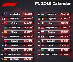 Horarios indicados en hora local de españa gmt +01:00. Calendario Formula 1 2019 Horarios