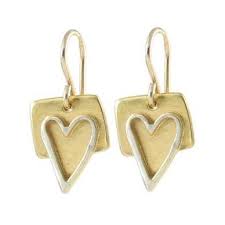 Diamonds shimmer along the edges of 10k rose gold hearts dangling from hoops in these lovely earrings for her. Dangle Heart Earring In Sterling Silver And Gold Mark Poulin Jewelry