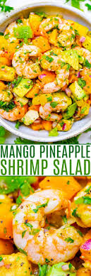This healthy cold shrimp salad with chives, red onions, celery, a wee bit of mayonnaise, and horseradish is one of my favorite light and crunchy recipes. Mango Pineapple Shrimp Salad Averie Cooks