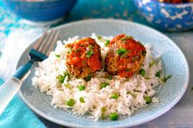Vegan Meatballs With Rice And Peas Smothered In Tomato Sauce Recipe Vegetarian Recipes Rice And Peas Meatballs