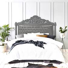 Tête de lit en velours beige grisé l170 cm neha. Tete De Lit Baroque En Velours Gris Et Bois Laque Gris