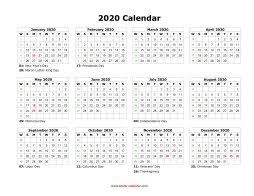 Preview and download free templates for printable monthly calendar 2020, 12 months calendar on each page ( 12 pages calendar, us letter paper, horizontal/vertical), including us federal holidays 2020 and week numbers, some templates are designed with space for notes or events. Blank Calendar 2020 Free Download Calendar Templates