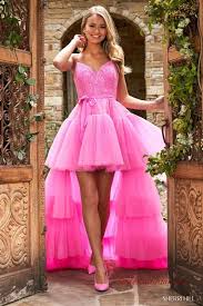 2020 Sherri Hill Abiye Modelleri Pembe Onu Kisa Arkasi Uzun Straplez Asimetrik Etekli The Dress Boncuklu Elbiseler Elbise
