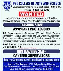 College of arts & sciences. Faculty On Psg College Of Arts And Science Coimbatore Wanted Assistant Professor Canteen Supervisor Faculty Teachers
