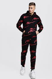 Browse our selection of men's tracksuit bottoms. All Over Red Man Print Hooded Tracksuit Boohoo Uk