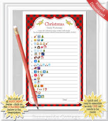 Christmas Songs Emoji Pictionary With A Red Buffalo Check Background Christmas Party Game Answers Included Instant Download Diy Printable Emoji Christmas Christmas Party Games Christmas Games
