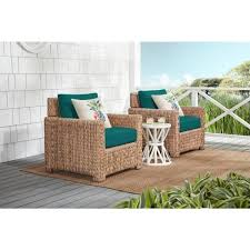 Hampton Bay Laguna Point Natural Tan Wicker Outdoor Patio Stationary Lounge Chair W Sunbrella Peacock Blue Green Cushions 2 Pack H190 01011400 The Home Dep In 2020 Green Cushions Lounge Chair Outdoor Hampton Bay