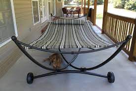 Pelham bay stackable black metal frame stationary chaise lounge chair (s) with tan sling seat. The Garden Treasures Padded Hammock With Stand Mohaus