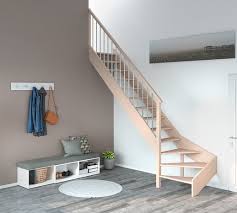 Escalier 1 4 Tournant Gauche En Hetre Rampe Tubes Metal Brico Depot