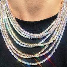 18 Inches 30 Inches Gorgeous Mens Gold Tennis Chain Icy Diamonds Hip Hop Choker Chain Necklace Bling Jewelry 1 Piece Wish Chain Link Necklace Chain Necklace Chain