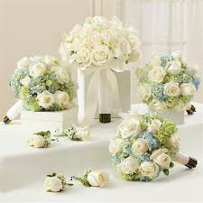 Wedding flowers can be one of the largest expenses on your big day, save money by using simple silk ribbon to create an elegant bouquet. 1 800 Flowers Blue And White Personal Package 1 Blue Bridal Bouquet 3 Bridesmaid Bouquets And 4 Boutonnieres In Bremerton Wa Flowers D Amour