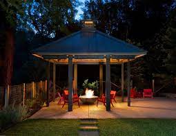 Covered Fire Pit Ideas Patio Transitional With Gas Fire Pit Red Outdoor Chairs Outdoor Seating Fire Pit Backyard Backyard Covered Patios Fire Pit Patio