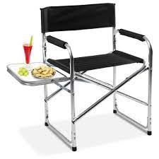 costway aluminum silver folding director s chair with side table camping traveling folding chair camping table camping chairs