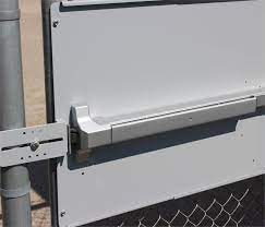 There are a variety of exit device types to choose from including surface mount rim exit devices, concealed vertical rod exit devices, and surface vertical rod exit devices. Panic Bar Mounting Plate For Chain Link Fence Gates Panic Shield For Lockey Panic Bars