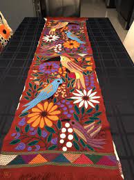 It has been is either a runner or one of the three pieces that are sewn into a huipil (tunic. Mexican Table Runner Chiapas Hand Embroidered Red 1875635556
