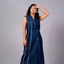 Buy Denim Double Breasted Dress Online India Imceleblife Com