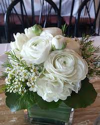 White Ranunculus Arrangement With Tulips Wax Flower And Hydrangea Ranunculus Arrangement Tulips Arrangement Hydrangea Arrangements