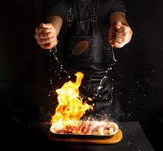 Cook Sprinkles Lemon Juice On Flambe Meat Moody Food Photography Boiled Food Food Wallpaper