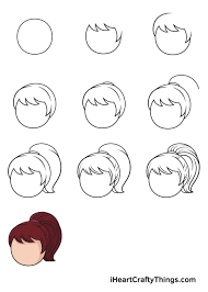 A ponytail is a hairstyle in which all or some of the hair is secured at. Ponytail Drawing How To Draw A Ponytail Step By Step