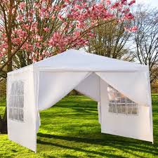 Fire retardant, water resistant and uv coated. Clearance Outdoor Party Tent With 4 Side Walls 10 X 10 White Backyard Tent For Outside 2021 Upgraded Patio Gazebo Sunshade Shelter Outdoor Wedding Canopy Tent For Parties Garden Pool I7413