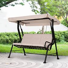 Limited time sale easy return. Outsunny 3 Seater Outdoor Garden Swing Chairs Padded Seat Hammock Canopy Beige Ebay