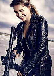 When john connor, leader of the human resistance, sends sgt. Sarah Connor Emilia Clarke Terminator Genisys Jacket