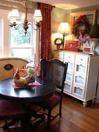 Great Dining Space Love The Wall Color And The Red Curtains Farmhouse Style Dining Room French Country Kitchens Country Dining Rooms