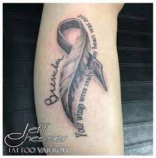 These ribbon tattoos that are worn by cancer patients and people who survived the disease as well as the any who are associated with this disease definitely looks good. 55 Trendy Tattoo Quotes Memorial Meaningful Memorial Tattoo Designs Cancer Ribbon Tattoos Awareness Tattoo