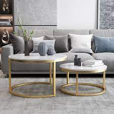 Nieuwe aanbieding2 tier side table modern side coffee table with gold legs & solid marble top. Nordic Style Coffee Table Gold Metal White Marble Living Room Accent Table With Round Top Set Of 2