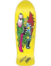 This is an iconic graphic released originally in 1988 from the legend, jimbo phillips. Santa Cruz Slasher Deck 10x31 Yellow Reissue Skateboard Decks Old School Skateboards Skateboard Decks Skateboard