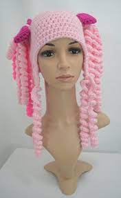 Crochet Pigtail Hat Pigtail Wig Costume Wig Pink Hat Curly Etsy In 2021 Pink Hat Costume Wigs Pigtails