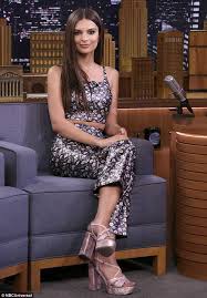 Emily Ratajkowski Appears On Jimmy Fallon In Floral Leather Ensemble Emily Ratajkowski Style Fashion Emily Ratajkowski