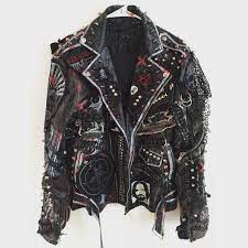 Ask Me About Size Made To Order Black Sabbath Black Biker Jacket W Patches Zippers Embroidery Trash Paint Hardware F Punk Jackets Fashion Punk Fashion