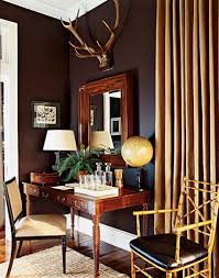 Turquoise Tulips And Bliss Thursday S Treasure Hunt Antlers Dark Brown Walls Brown Living Room Interior