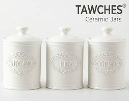 Ceramic Jars With Lids Airtight Set Of 3 White Canisters For Saving Coffee Sugar Tea Candy Ceramic Kitchen Canisters White Kitchen Canisters Kitchen Canisters