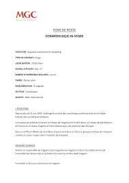 Fiche de poste commercial maison individuelle. Fiche De Poste Commercial E In Store