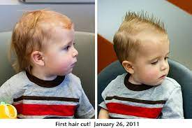 A good reason to put your baby's first haircut off for a while is that, from three months of age onwards, children learn to hold their own heads up. First Haircut Baby Boy First Haircut Baby Boy Haircuts Toddler Hairstyles Boy